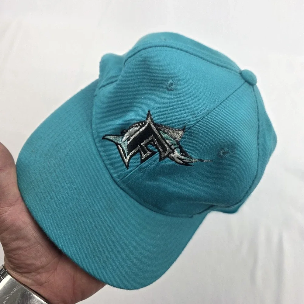 Vintage Florida Marlins Hat Cap Snap Back Mens One Size Teal MLB Baseball 90s